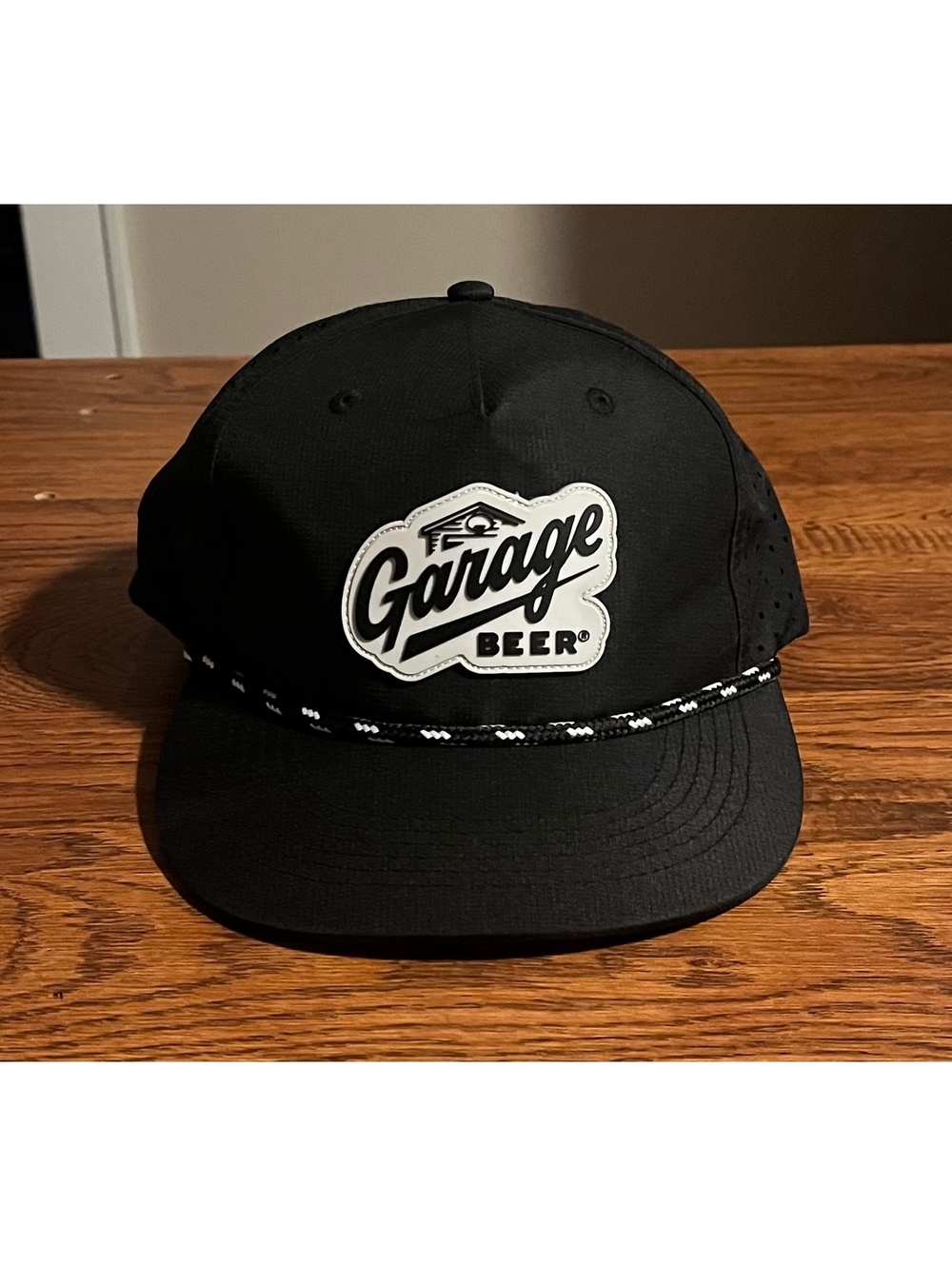 Garage Beer Black Snapback Hat with Rope Detail